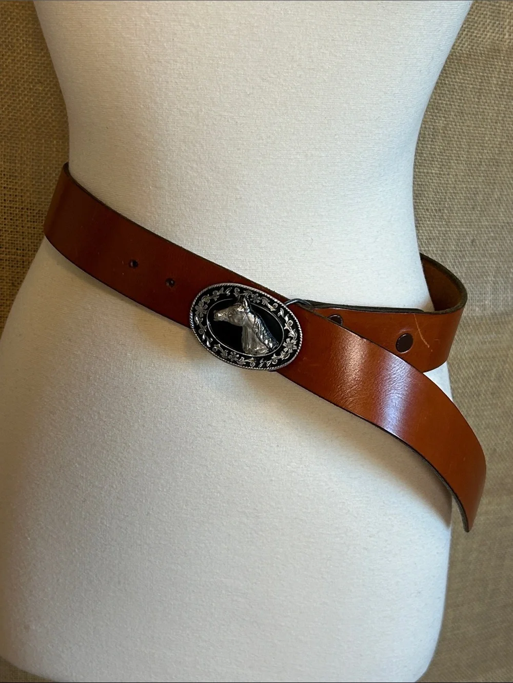 Siskiyou Buckle Co 1988 VTG Horse Pewter Western Taos New Mexico Leather Belt